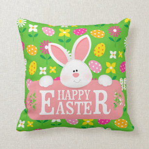 Happy Easter Holiday Trendy Bunny Floral Kissen