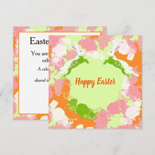 Happy Easter Invitation Card – Cute Bunny Floral  Einladung (Vorne/Hinten)