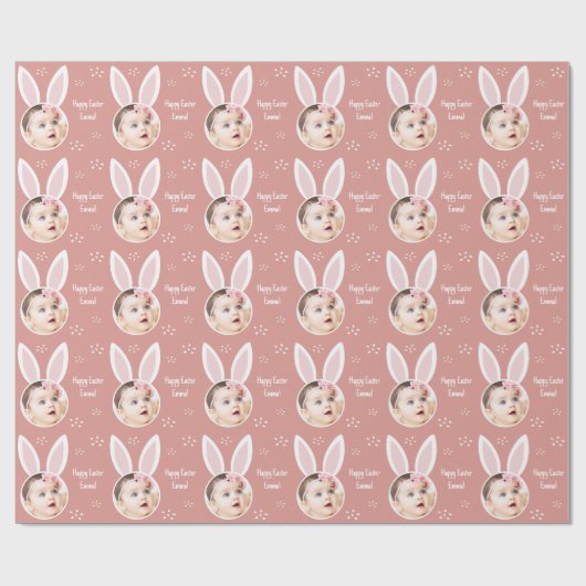 Happy Easter Kid Foto mit Rose Bunny Oars Pink Geschenkpapier (Flach)