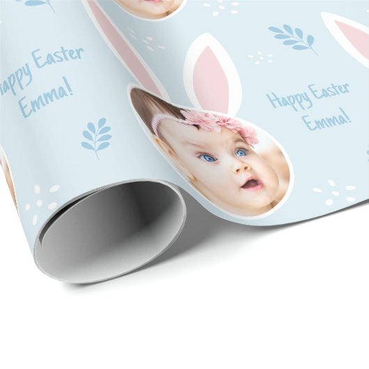 Happy Easter Kid Photo with Bunny Ears Geschenkpapier (Rolleneckpunkt)