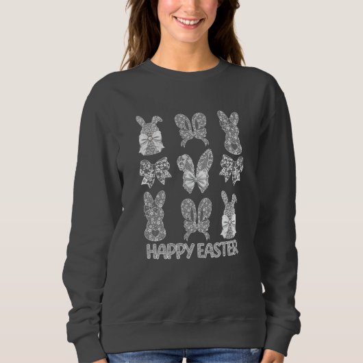 Happy Easter Lace Bunny Lace Ears Lace Bow Sweatshirt (Vorderseite)