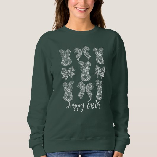 Happy Easter Lace Bunny Lace Ears Lace Bow Sweatshirt (Vorderseite)