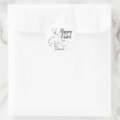 Happy Easter Line Art Bunny Rabbit Editable Name Runder Aufkleber (Tasche)