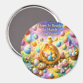 Happy Easter, magical chick and bunny decorative f Magnet