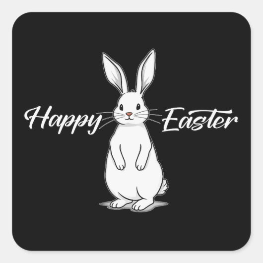 Happy Easter – Minimal Bunny - Autocolante Quadratischer Aufkleber (Vorderseite)