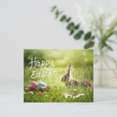 Happy Easter Niedlich Bunny mit farbenfrohen Oster Postkarte (Stehend Vorderseite)