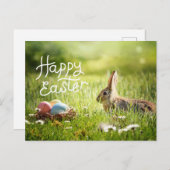 Happy Easter Niedlich Bunny mit farbenfrohen Oster Postkarte (Vorne/Hinten)