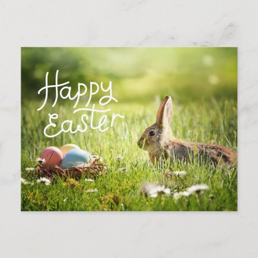 Happy Easter Niedlich Bunny mit farbenfrohen Oster Postkarte (Vorderseite)