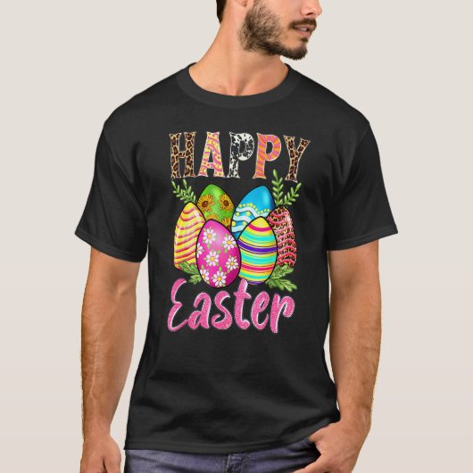 Happy Easter Niedlich Leopard Flora Ostereier Hunt T-Shirt (Vorderseite)