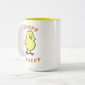 "Happy EASTER" Niedlicher Baby Chick & Burnt Orang Zweifarbige Tasse (Vorderseite Links)