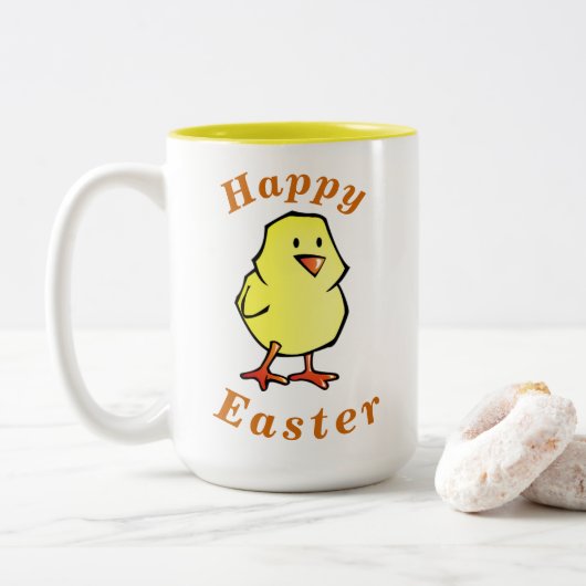 "Happy EASTER" Niedlicher Baby Chick & Burnt Orang Zweifarbige Tasse (Mit Donut)
