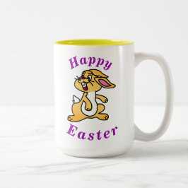 "Happy EASTER" Niedliches Kaninchen mit Lila Text Zweifarbige Tasse