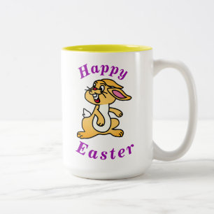 "Happy EASTER" Niedliches Kaninchen mit Lila Text Zweifarbige Tasse