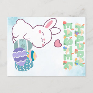 Happy Easter / Ostern bunny with eggs  Feiertagspostkarte