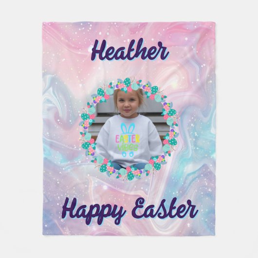 Happy Easter Pastel Floral Custom Kid Photo Name Fleecedecke (Vorderseite)