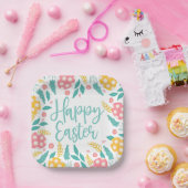 Happy Easter | Pink Aqua Easter Eggs Floral Pappteller (Party)