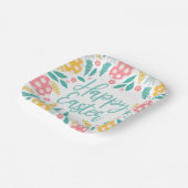 Happy Easter | Pink Aqua Easter Eggs Floral Pappteller (Gewinkelt)