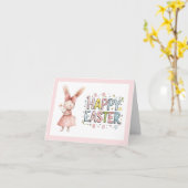 Happy Easter Pink Bunny Folded Greeting Card Karte (Gelbe Blume)