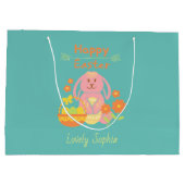 Happy Easter Pink Bunny Große Geschenktasche Geschenktüte (Rückseite)