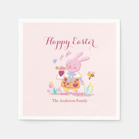 Happy Easter Pink Bunny in Garden Baby Pink Serviette (Vorderseite)