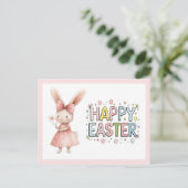 Happy Easter Pink Bunny Postcard Feiertagspostkarte (Stehend Vorderseite)