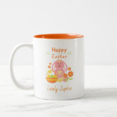 Happy Easter Pink Bunny Two-Tone-Kaffee-Tasse Zweifarbige Tasse (Links)