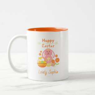 Happy Easter Pink Bunny Two-Tone-Kaffee-Tasse Zweifarbige Tasse