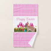 Happy Easter Pink Gingham mit Bunny Rabbit Handtuch (Handtuch)