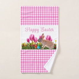 Happy Easter Pink Gingham mit Bunny Rabbit Handtuch