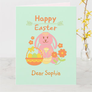 Happy Easter Pink Rabbit und Blume Card Karte