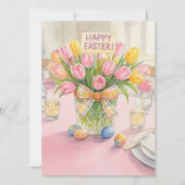 Happy Easter Pink Tulips Family Greeting Card (Vorderseite)