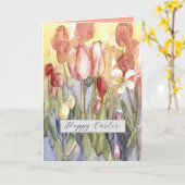 Happy Easter Pink Tulips Wasserfarbe Karte (Gelbe Blume)