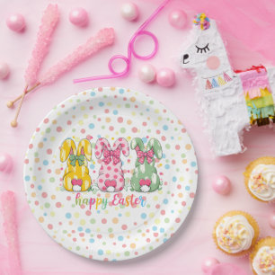 Happy Easter Polka Dot Oaster Bunnies Pappteller