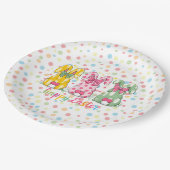 Happy Easter Polka Dot Oaster Bunnies Pappteller (Schrägansicht)