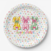 Happy Easter Polka Dot Oaster Bunnies Pappteller (Vorderseite)