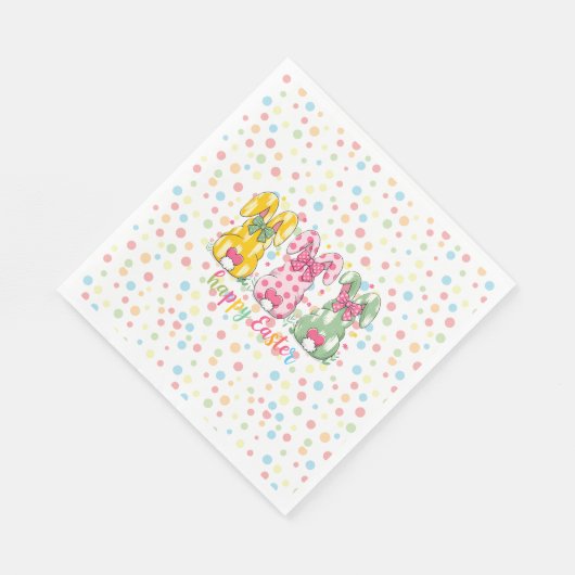 Happy Easter Polka Dot Oaster Bunnies Serviette (Ecke)