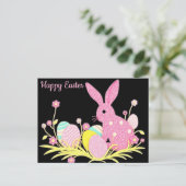 Happy Easter Postcard mit Niedlich rosa Bunny Postkarte (Stehend Vorderseite)