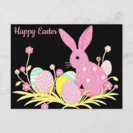 Happy Easter Postcard mit Niedlich rosa Bunny Postkarte