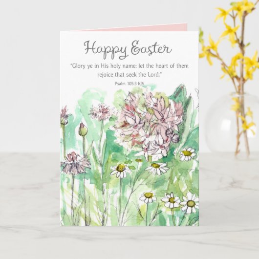 Happy Easter Psalm 105 Scripture Pink Flowers Karte (Gelbe Blume)
