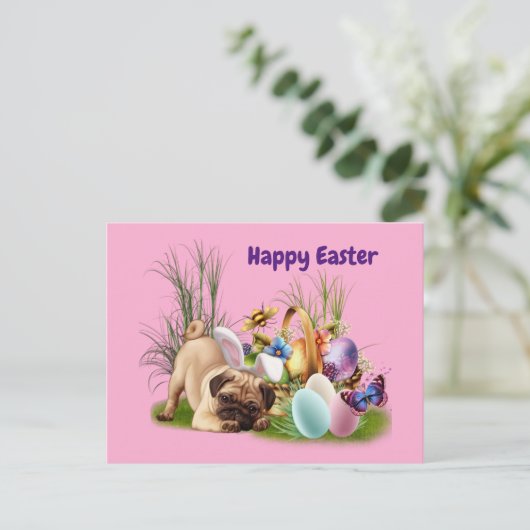 Happy Easter Pub Hund Postkarte (Stehend Vorderseite)