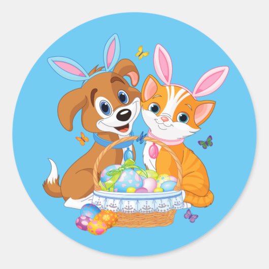 Happy Easter Puppy and Kitten Runder Aufkleber (Vorderseite)