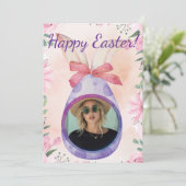 Happy Easter - purple egg with photo Einladung (Stehend Vorderseite)