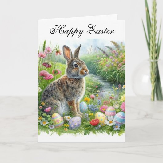 Happy Easter Rabbit and Holiday Eggs Karte (Vorderseite)