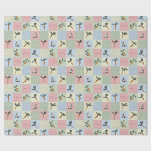 Happy Easter Rabbit & Carrot Square Pattern Geschenkpapier (Flach)