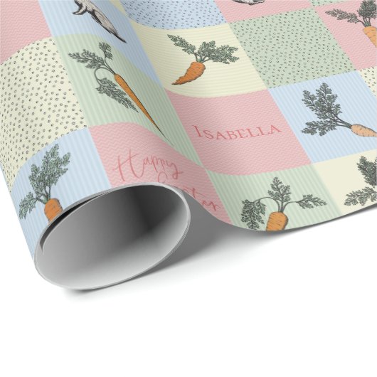 Happy Easter Rabbit & Carrot Square Pattern Geschenkpapier (Rolleneckpunkt)