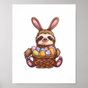 Happy Easter Rabbit Ostereier Basket Sloth Easte Poster