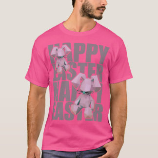 Happy Easter Rabbit Pink 3D Origami Design T-Shirt
