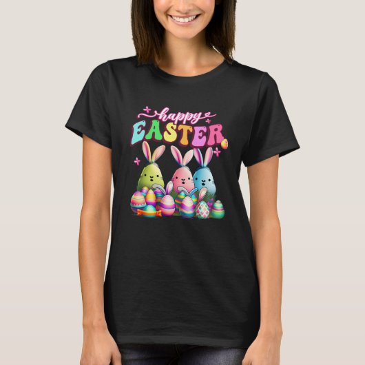 Happy Easter Rabit Eggs Retro Groovy Bunny Easter T-Shirt (Vorderseite)