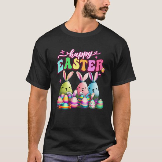 Happy Easter Rabit Eggs Retro Groovy Bunny Easter T-Shirt (Vorderseite)