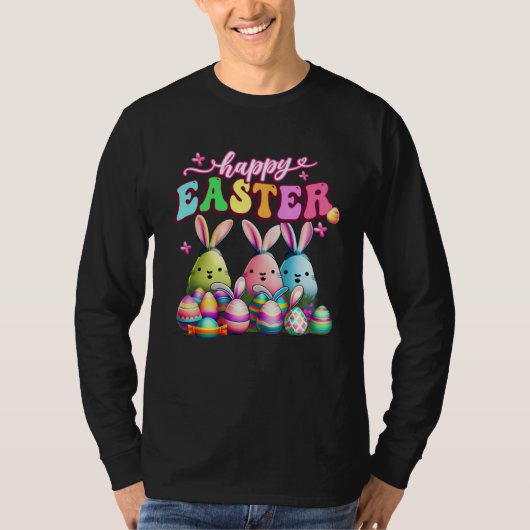 Happy Easter  Rabit Eggs Retro Groovy Bunny Easter T-Shirt (Vorderseite)